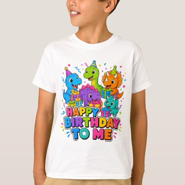 Dinosaur Grupp Födelsedagspresent Till Mig Barn T- T Shirt (Framsida)