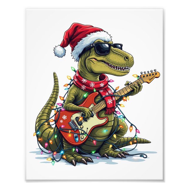 Dinosaur Guitar Player Julafton Fototryck (Framsidan)