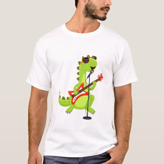 Dinosaur Guitar Player Julafton Funny dag T Shirt (Framsida)