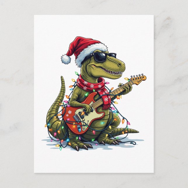 Dinosaur Guitar Player Julafton Helg Vykort (Framsida)