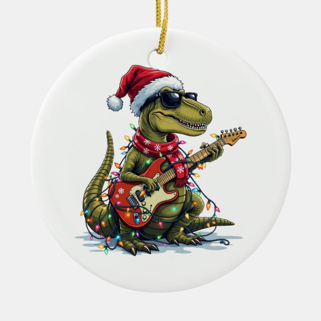 Dinosaur Guitar Player Julafton Julgransprydnad Keramik (Framsidan)