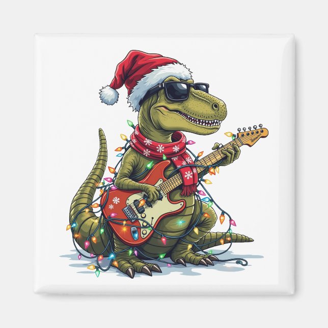 Dinosaur Guitar Player Julafton Magnet (Framsidan)