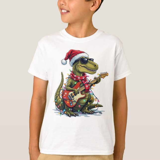 Dinosaur Guitar Player Julafton T Shirt (Framsida)