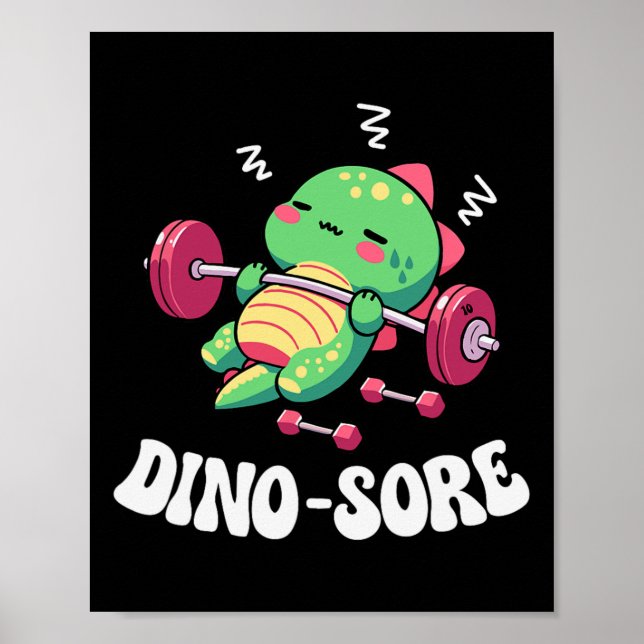 Dinosaur Gym Fitness Lyfta Vikter Träning Söt  Poster (Framsidan)