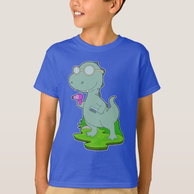 Dinosaur Hairdresser Comb Hairdryer T Shirt (Framsida)