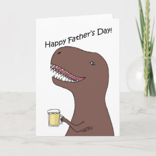Dinosaur håller en öl rolig lycklig Fars dag Kort