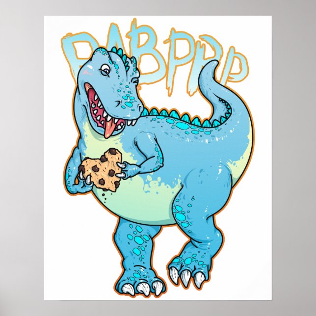 Dinosaur håller hjärtformade cookie. Bild. Poster (Framsidan)