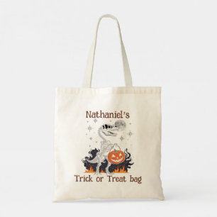 Dinosaur Halloween Bus eller godis Tote Bag Tygkasse