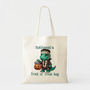 Dinosaur Halloween Bus eller godis Tote Bag Tygkasse