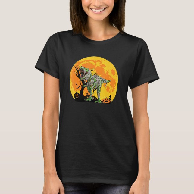 Dinosaur Halloween Mummy Saurus Rex Quote Pumpkin T Shirt (Framsida)