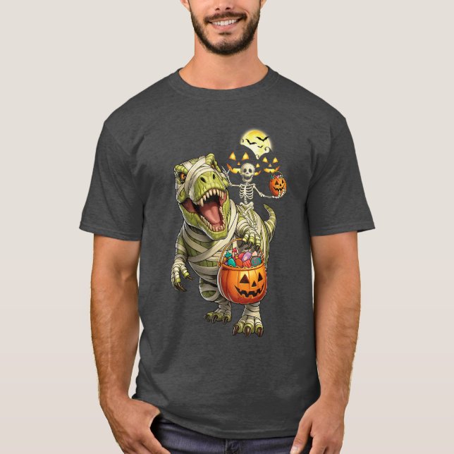 Dinosaur Halloween Skelett Ridning Mummy T Rex Cos Shirt (Framsida)