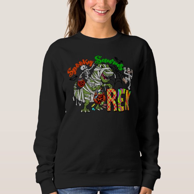 Dinosaur Halloween Spookysaurus Trex Bus eller God T Shirt (Framsida)
