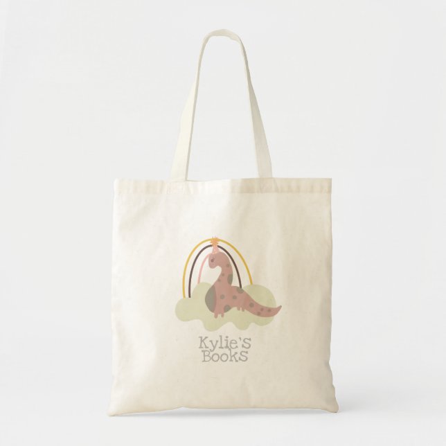 Dinosaur Hand plockade Bibliotek Bok Tote Bag Tygkasse (Framsidan)