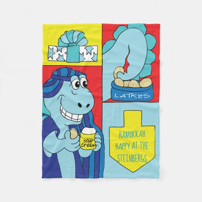 Dinosaur Hanukkah Fleece Blanket (Framsidan)