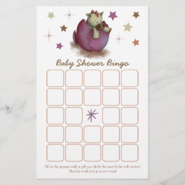 Dinosaur Hatching Rosa Baby Shower Bingo Card