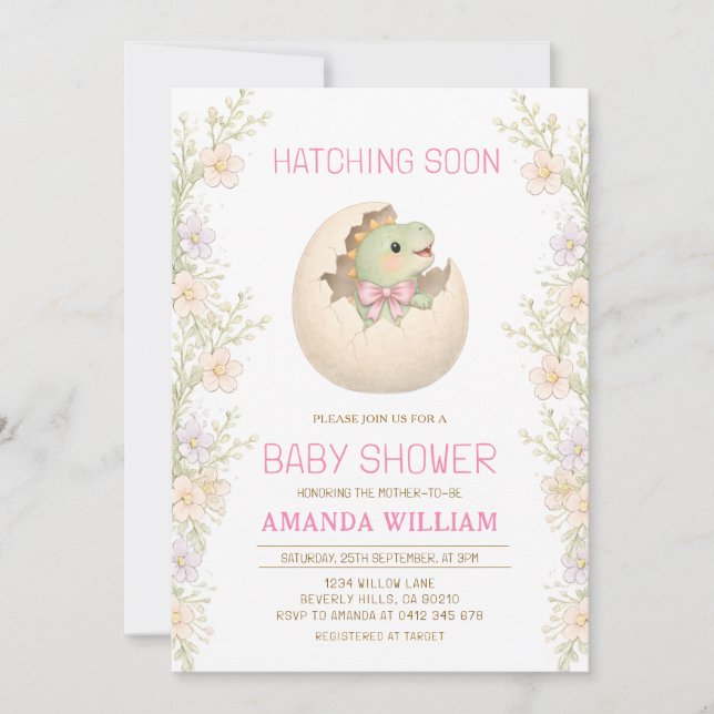 Dinosaur Hatching Soon Baby Shower Invitation Inbjudningar (Framsida)