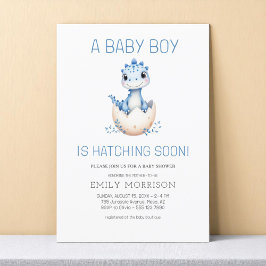 Dinosaur Hatching Soon Blue Boy Shower Inbjudningar