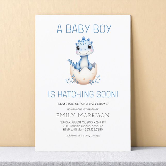 Dinosaur Hatching Soon Blue Boy Shower Inbjudningar (Skapare uppladdad)