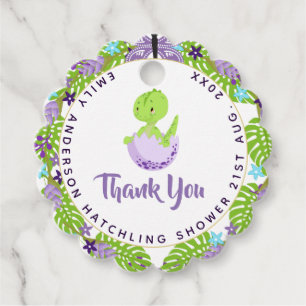 Dinosaur Hatchling Baby Shower Lila Blue Tack Gåvor Etiketter