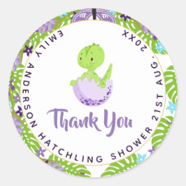 Dinosaur Hatchling Baby Shower Lila Blue Tack Runt Klistermärke