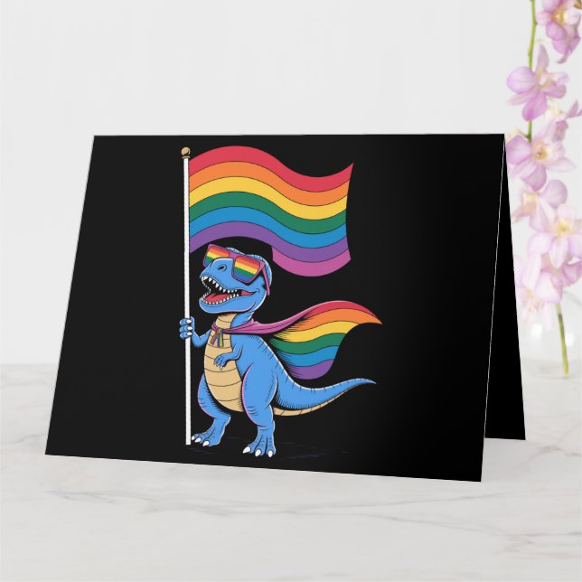 Dinosaur HBTQ regnbågsflagga för stolthet  Kort (Orkide)