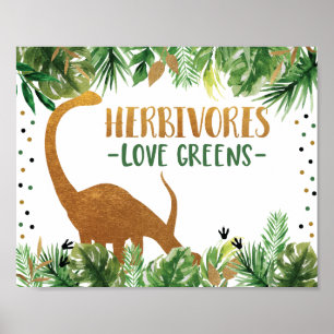 Dinosaur Herbivores Birthday Food Bord Sign Poster