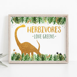 Dinosaur Herbivores Birthday Food Bord Sign Poster