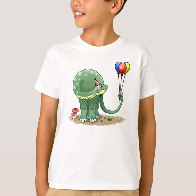 Dinosaur holding Balloations T Shirt (Framsida)