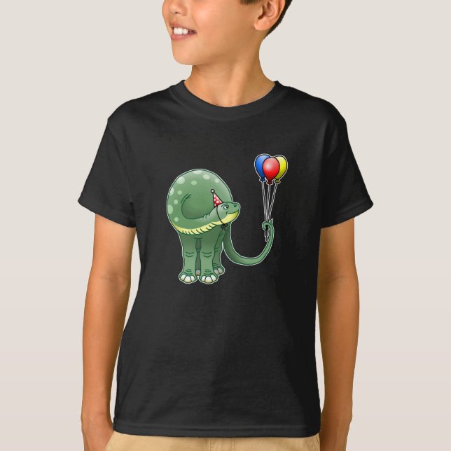 Dinosaur holding Balloations T Shirt (Framsida)