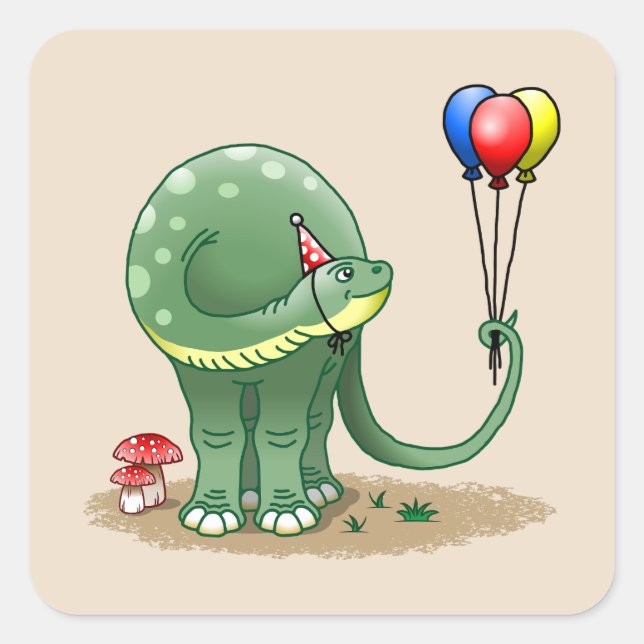 Dinosaur holding Balloons Birthday Fyrkantigt Klistermärke (Framsida)