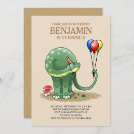 Dinosaur holding Balloons Birthday Inbjudningar