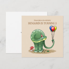 Dinosaur holding Balloons Birthday Inbjudningar