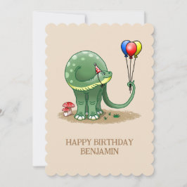 Dinosaur holding Balloons Birthday Kort
