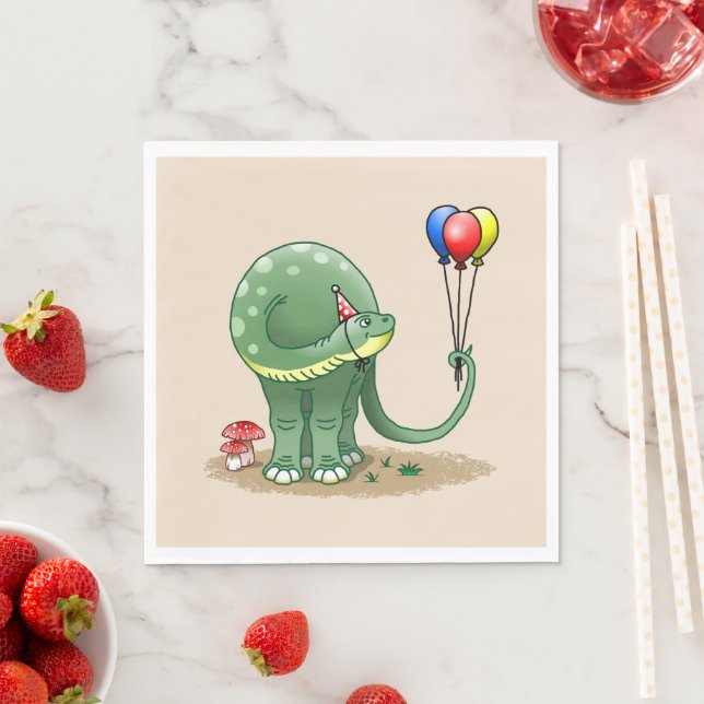 Dinosaur holding Balloons Birthday Pappersservett (Insitu)