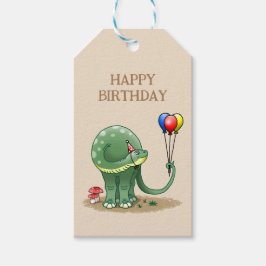 Dinosaur holding Balloons Birthday Presentetikett