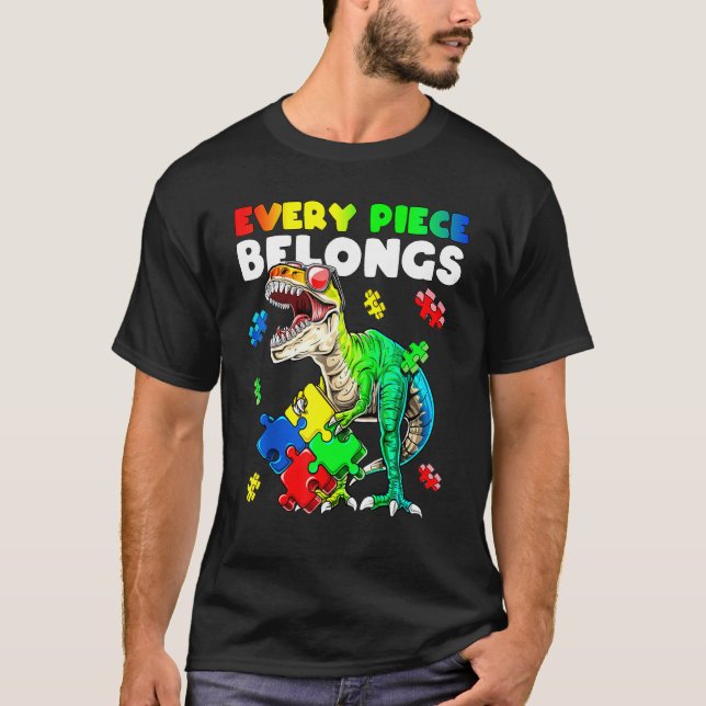 Dinosaur Holding Puzzle Autism- medvetenhet varje  T Shirt (Framsida)
