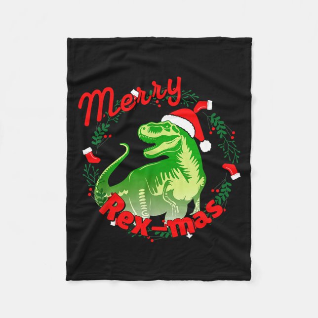 Dinosaur Holiday Merry Christmas Juric Tyrannosaur Fleecefilt (Framsidan)
