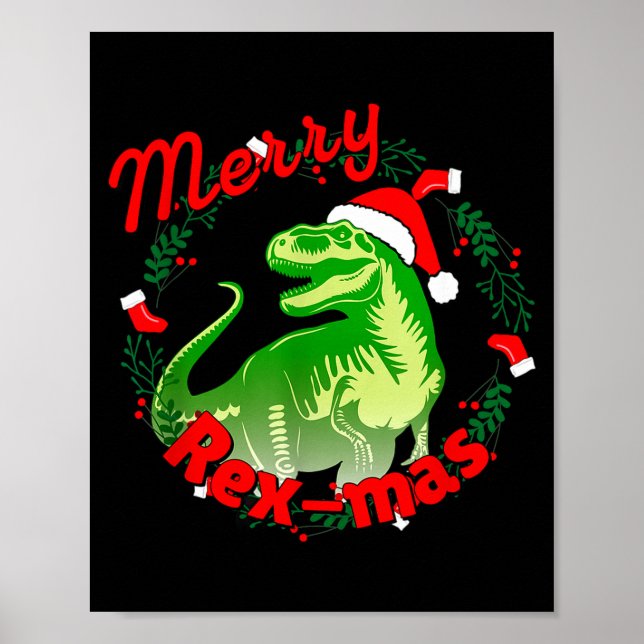 Dinosaur Holiday Merry Christmas Juric Tyrannosaur Poster (Framsidan)