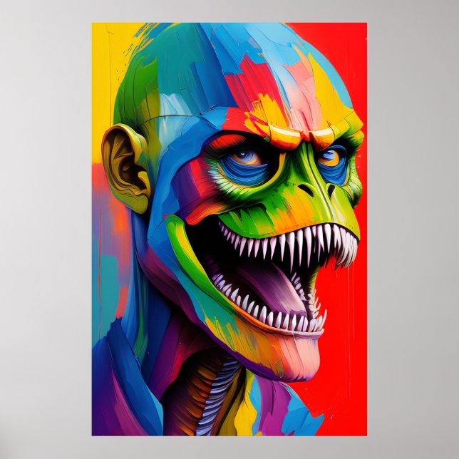 Dinosaur Hybrid Cyborg Art - T-Rex Illustration Poster (Framsidan)