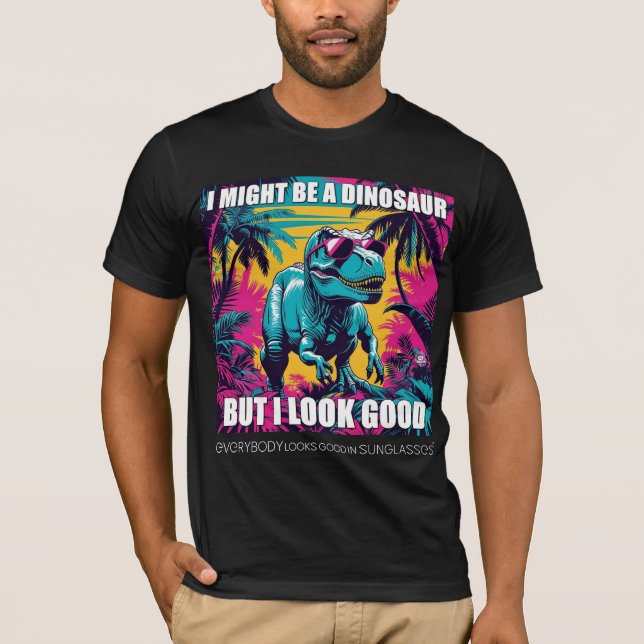 Dinosaur i solglasögon Rolig T-shirt – Förhistoris (Framsida)
