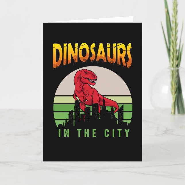 Dinosaur i staden | Dinosaur Design Kort (Framsida)