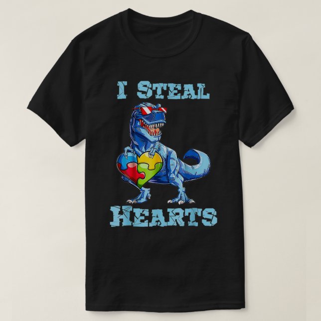 Dinosaur I Steal Hearts Autism Awareness Valentine T Shirt (Design framsida)