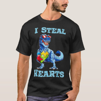 Dinosaur I Steal Hearts Autism Awareness Valentine T Shirt