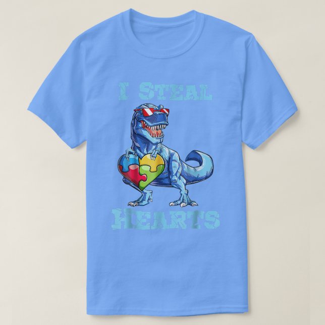 Dinosaur I Steal Hearts Autism Awareness Valentine T Shirt (Design framsida)