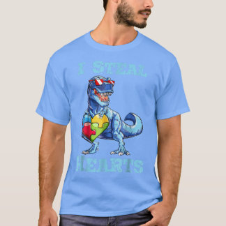 Dinosaur I Steal Hearts Autism Awareness Valentine T Shirt
