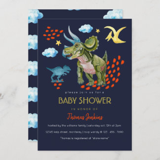 Dinosaur in watercolor Baby Shower invite. Inbjudningar