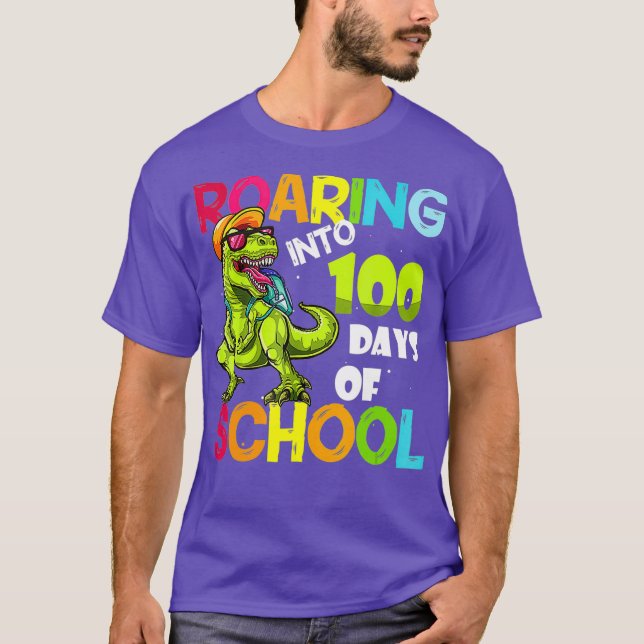 Dinosaur intill 100 dagar med skolutrustning t shirt (Framsida)