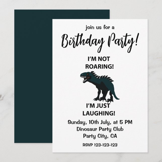 Dinosaur, jag bara skrattar på Dinosaur Birthday Inbjudningar (Fram/baksida)
