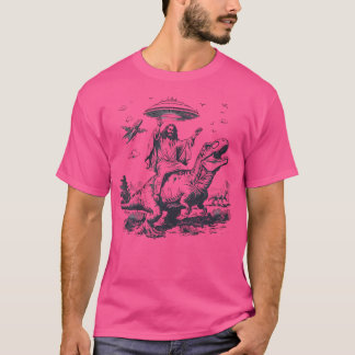 Dinosaur Jesus Riding T Rex Alien Spaceship Ufo Ch Shirt