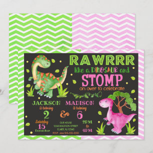 Dinosaur Joint Birthday Call for Boy & Girl Inbjudningar